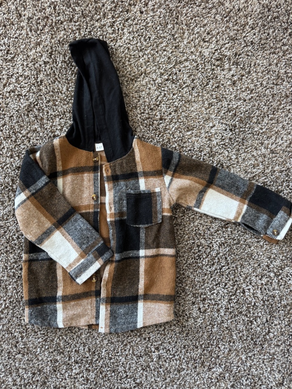 Plaid Hooded Shacket in Brown and Black